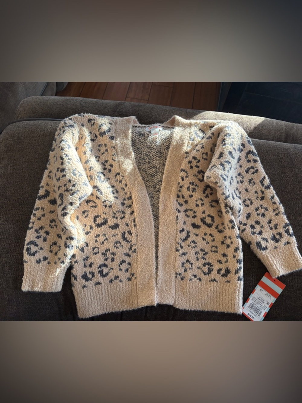 NWT Cat & Jack Leopard Print Fuzzy Eyelash Knit Cardigan - 4T